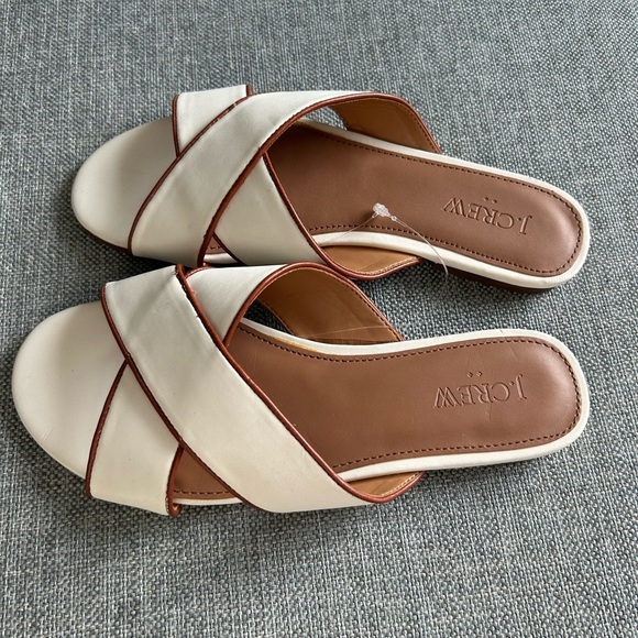 J. Crew Ivory Criss Cross Slide Sandals Size 6.5 - Picture 2 of 4